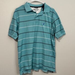 USED Men's Nautica Short Sleeve Polo Shirt Color Blue and White Size Medium